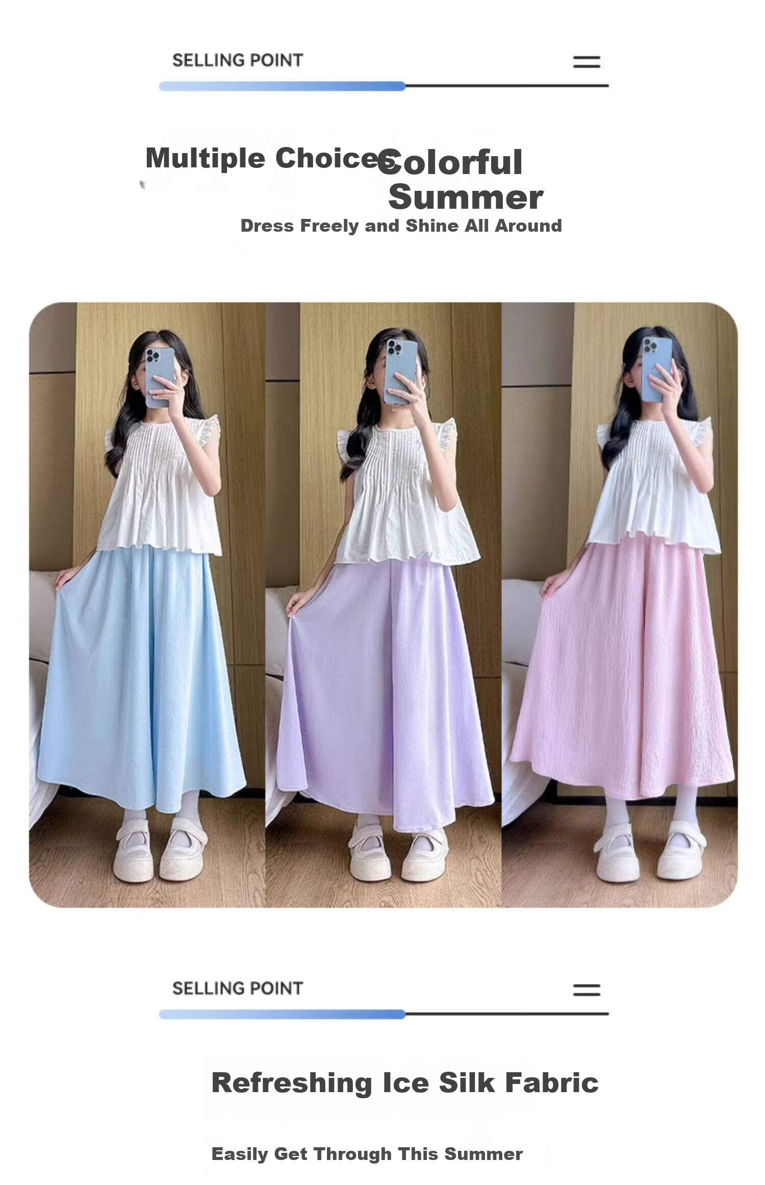 Moonkids Girls Short Sleeve Set Summer 2026 New Stylish Children's Dress Ice Silk Summer Big Kids Skirt and Pants Two-Piece 5